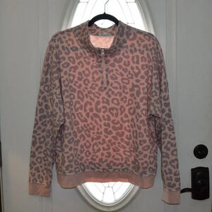 GRAYSON THREADS Women's Leopard Collard Sweatshirt Half Zip Size XXL